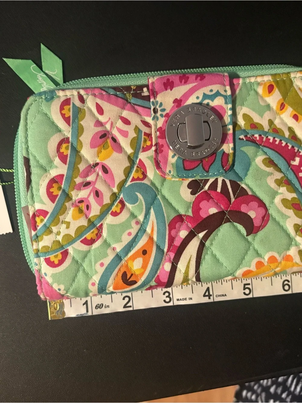NWT Vera Bradley's Mint Retired Tutti Fruttii Turn Key Paisly Quilted Zip Wallet